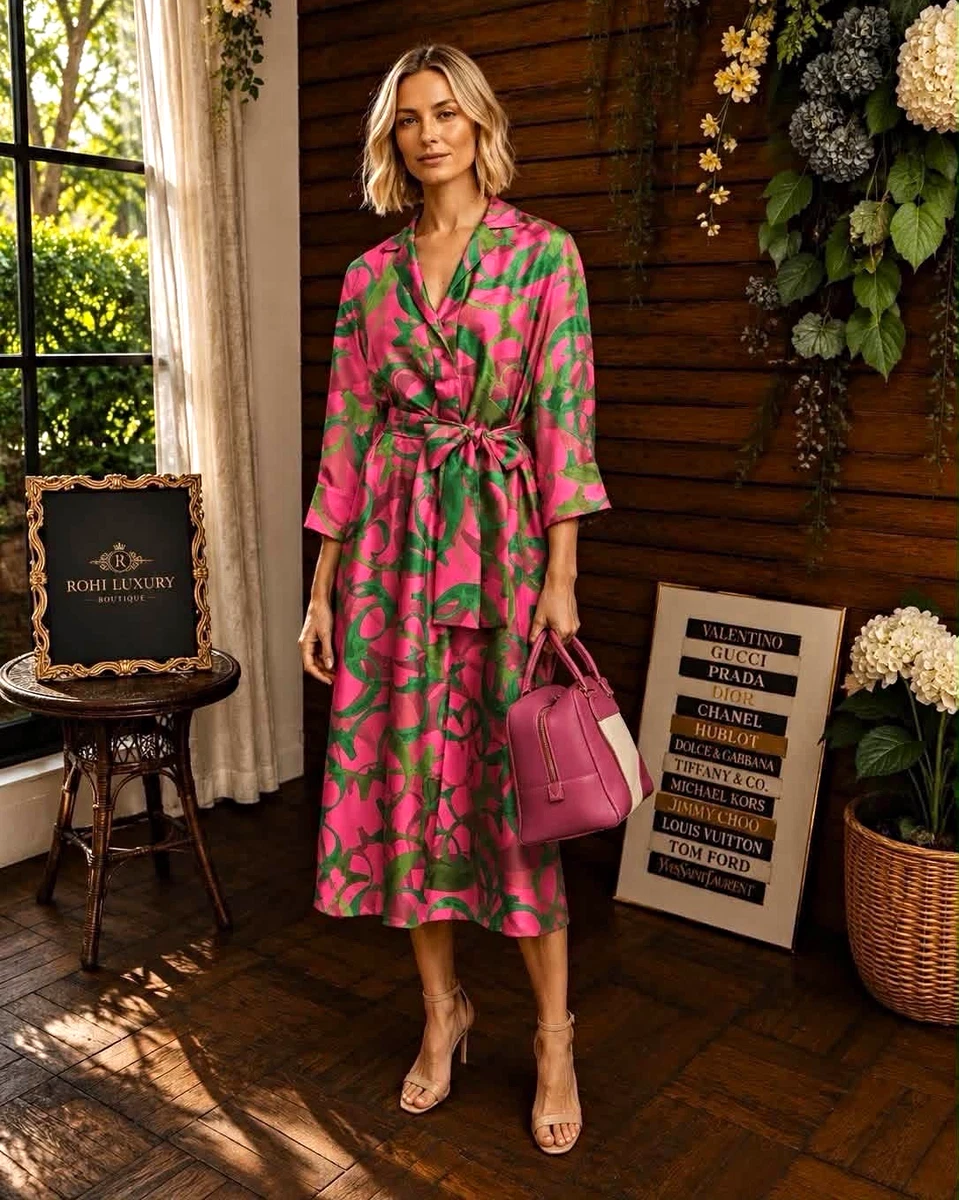 carolina herrera green shirt dress Silk Floral Dresses for Women for sale msf2077