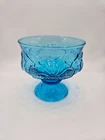Vtg Anchor Hocking Peacock Blue Footed Glass Dessert Cups Dishes Rainflower MCM