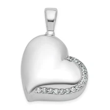 Sterling Silver Rhodium-plated Polished Cubic Zirconia Heart Ash Holder Pendant