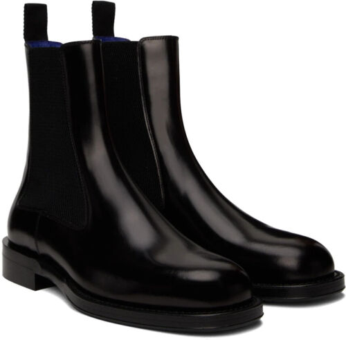 Authentic New BURBERRY Men's Black Leather TUX High Chelsea Boots 42.5 Eu 9.5 US