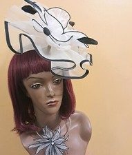 NEW FASCINATOR HEADGEAR /HAT BLACK, WHITE, IVORY, W/HEADBAND FREE FLOWER PIN