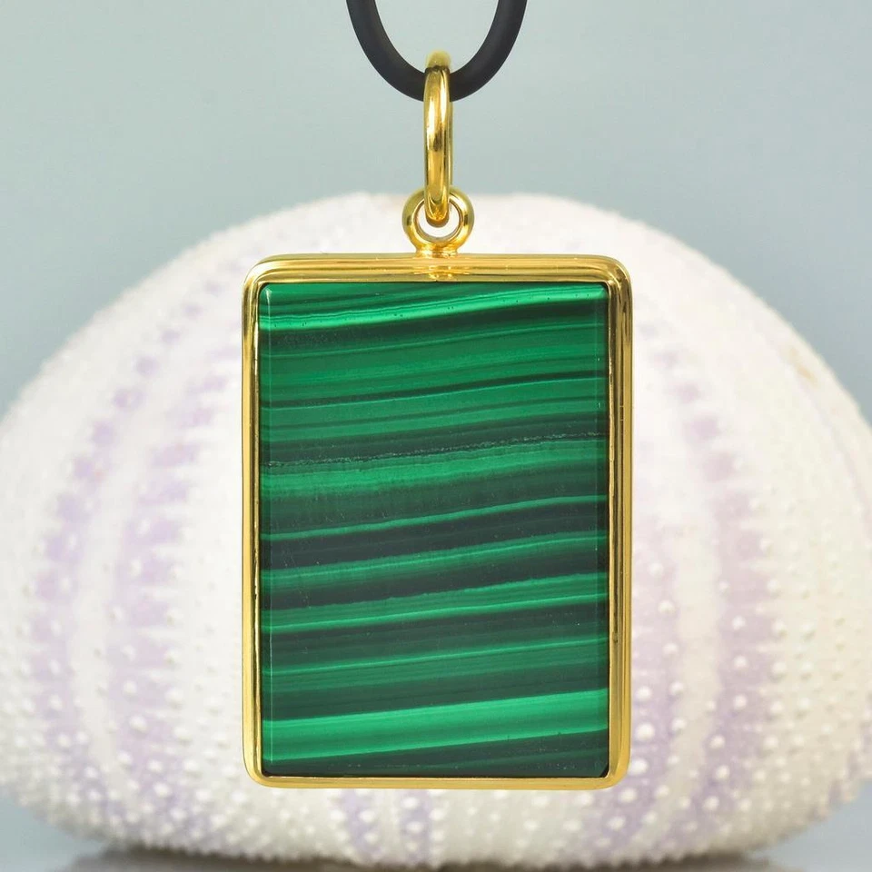 Colgante Oro 18K Vermeil Plata de Ley con Malaquita Rectangular 25,77 g Foto 3 de 4