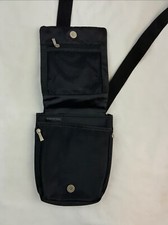 Travelon BLACK Nylon Shoulder Crossbody Sling Bag Anti Theft MULTI Zip POCKETS