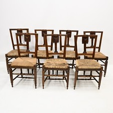 Set of 7 Georgian Dining Chairs With Rush Seats Back Carvings FREE UK Delivery