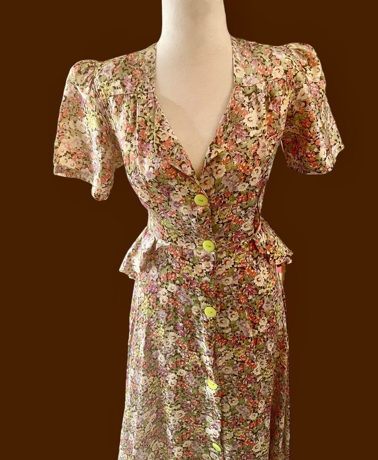 Vintage Rare 1930's Evening Gown Floral Silk Sati… - image 2