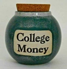 Tumbleweed Pottery Ceramic "College Money " Jar with Cork Lid  