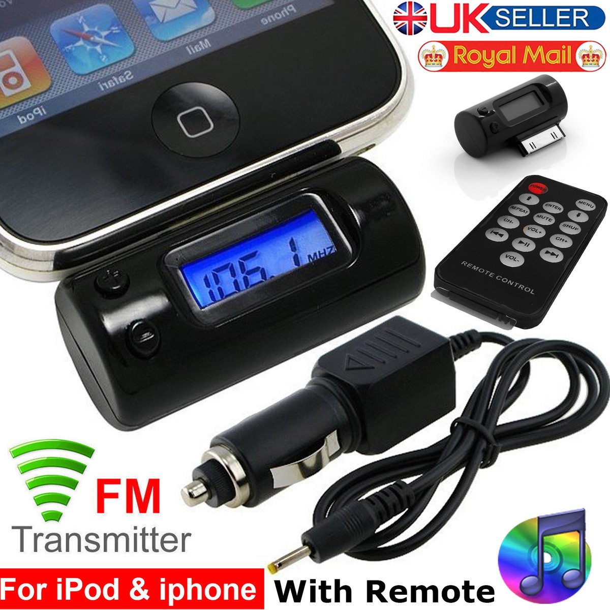 FM Radio Transmitter With Remote Car Charger For iPhone 3G 3GS 4