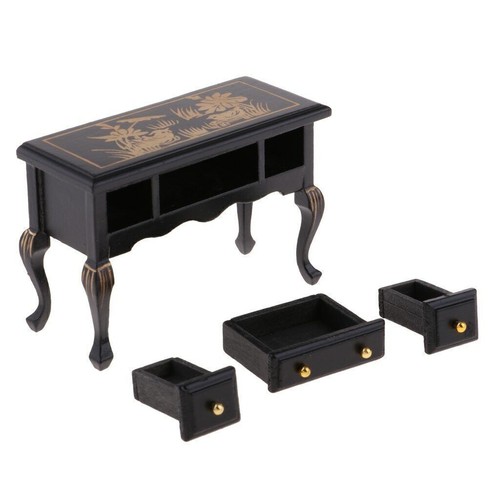 1:12 Dollhouse Miniature Dresser Furniture Retro Printed Dressing Table 2 Colors - Picture 2 of 6