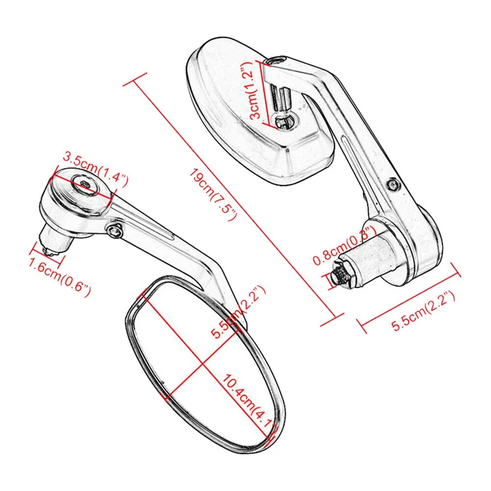 Espejos retrovisores laterales extremo manillar moto 7/8" para Honda Yamaha Kawasaki Foto 4 de 4