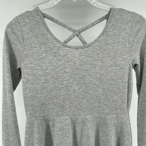 Art Class Girl’s Heather Grey Ribbed Long Sleeve Wrap Criss Cross Skater Dress L - Picture 3 of 12