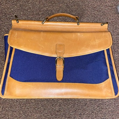LL Bean Unisex Shoulder Bag Carry On Messenger Bag Canvas Leather Navy #e5