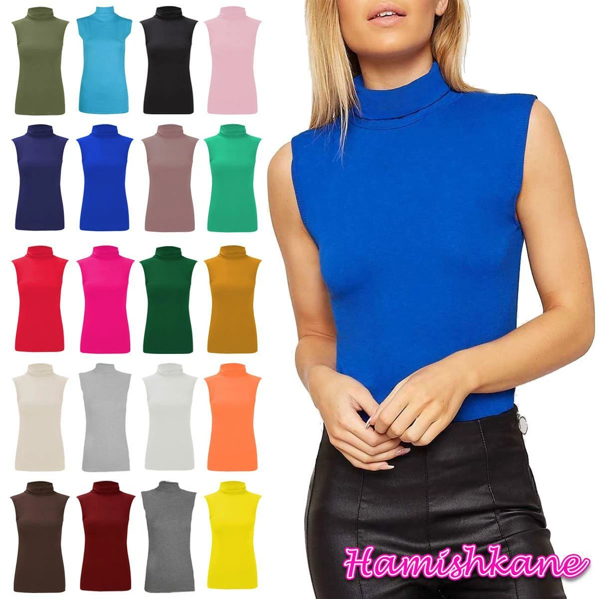 sleeveless polo neck top womens