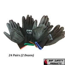 P-Grip Ultra-Thin Black Work Gloves Polyurethane Palm Coated Nylon Shell 24 Pair