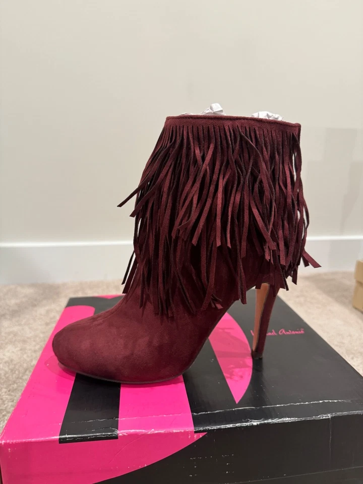 Michael Antonio Fringe Booties 4” Heels Burgundy Maroon Suede Women’s Size 9 - Image 3 of 4