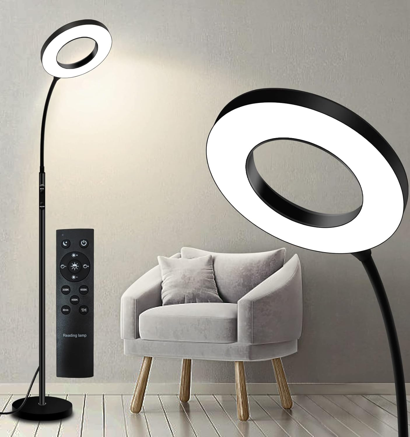 3-Color Adjustable Floor Lamp for Sofa Side or Reading with Tall Pole Stand  