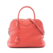 HERMES Bolide 31 Rose Jaipur Handbag Taurillon Clemence Coral Pink Silver #RC631
