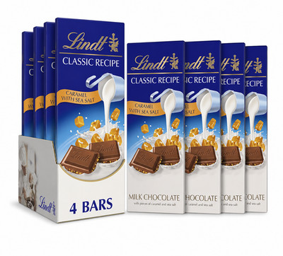 4pk- Lindt Classic Recipe Caramel w/ Sea Salt Milk Chocolate Bar 4.4 Oz 12/31/26