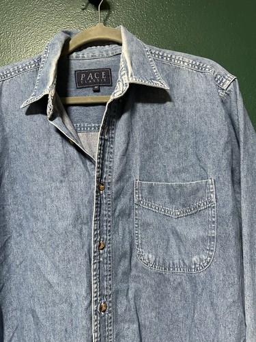 Denim Vintage Uomo M Distressed Sbiadito Grunge Autunno Y2K Classico Blu Bottoni - Foto 4 di 21