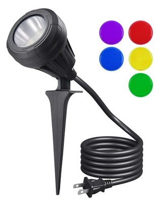 120V LED Outdoor Spotlight, 5 Extra Lenses (RGB Purple Blue), 5.5W 5000K Plug...