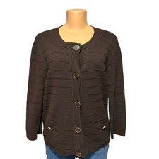 Jones New York Signature Brown Ribbed Knit Button Front Cardigan Women Size XL
