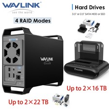 WAVLINK 3.5"/2.5'' SATA HDD/SSD Enclosure Hard Drive Reader RAID Support DualBay