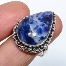 Sodalite Gemstone Band Ring Size 925 Sterling Silver