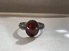 Vintage Bangle Bracelet Dark Red Oval Costume Jewelry Silver Tone
