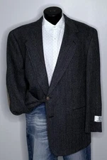 Austin Reed Tweed Lamas Wool Gray Herringbone Suede Elbow Blazer Jacket Mens 48R