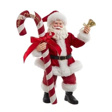 Kurt S. Adler FA0202 10.5 in. Fabriche Santa with Oversized Candy Cane
