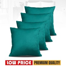 Quilted Velvet Cushion Cover 18''x18'' Filled Cushions Sofa Bed Pillows Set of 4