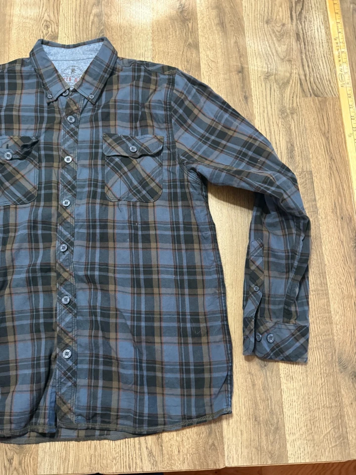 Рубашка мужская North River большая синяя черная коричневая клетчатая с длинным рукавом на пуговицах - Изображение 4 из 4