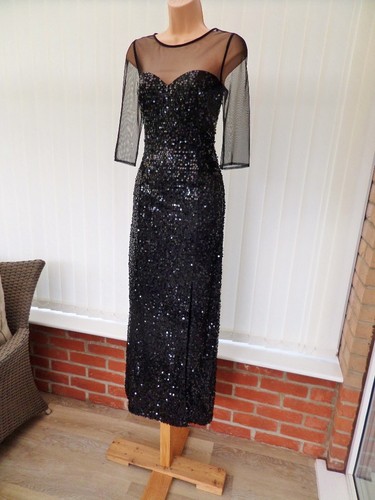 HOBBS TESS BLACK SEQUIN SHEER LACE MESH 50'S PENCIL MAXI DRESS 10 ONCE £249 - Picture 3 of 14