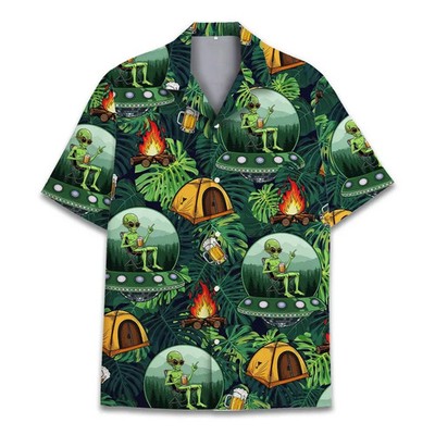 Alien Camping Hawaiian Shirt Men Women Youth Unisex Beach Vacation Party Aloha