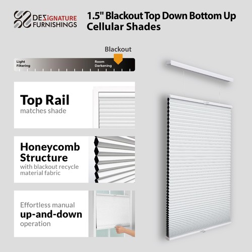 Dez Furnishings Cordless 1.5 Blackout Top Down Bottom Up Cellular Shade Energy - Picture 2 of 8