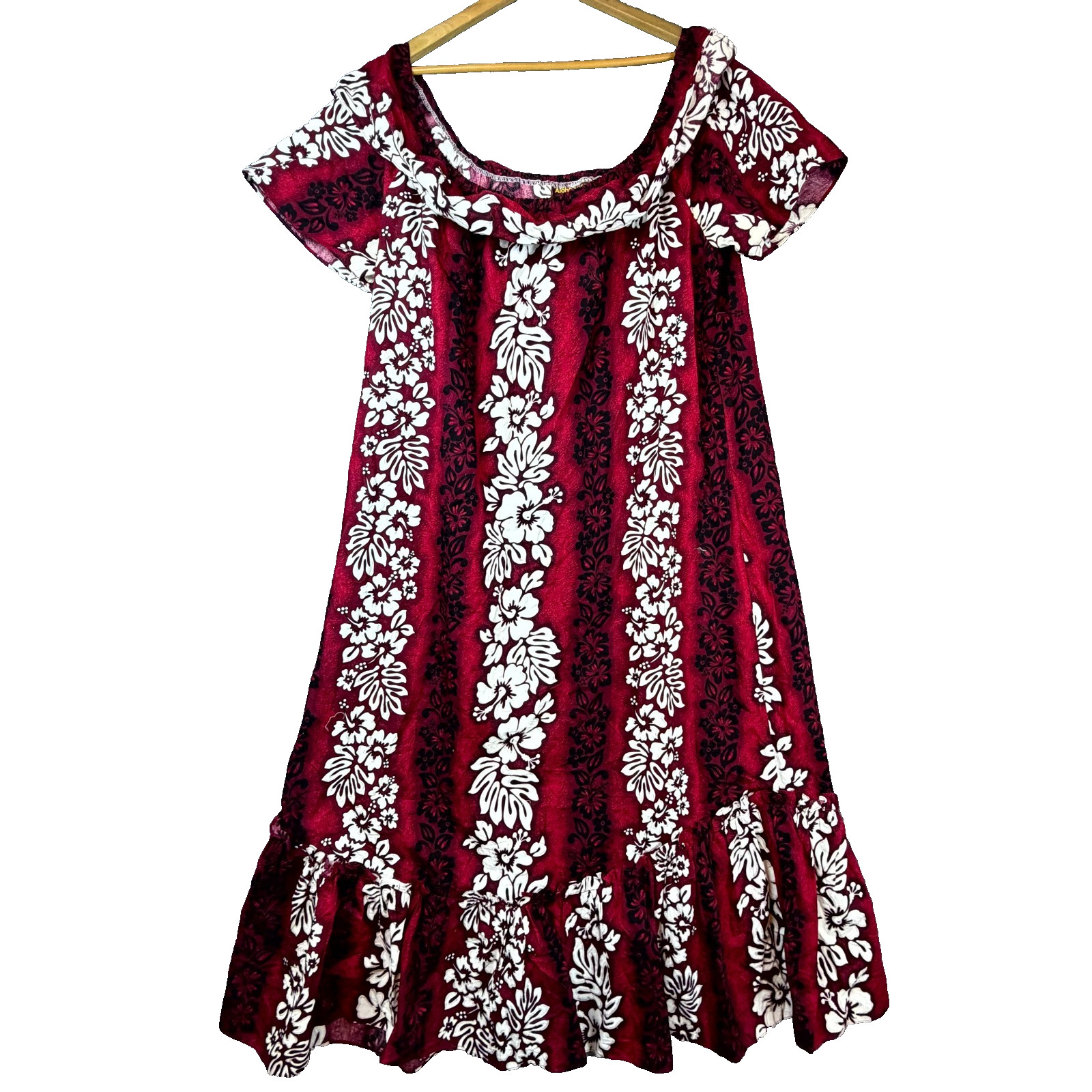 Aloha Mo’i Hawaii MuuMuu Dress Womens Large Red Floral Resort Beach Ruffle Hem