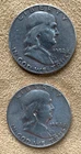 Lot of Two Circulated Franklin Silver Half Dollar Coins 1952 & 1954 Denver Mint