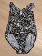 Lands End Women's Black And White Classic One Piece Swimsuit Size 8 Paisley