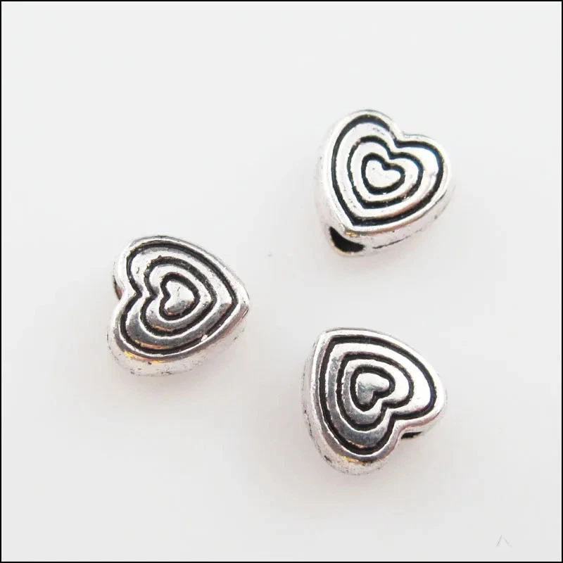 Heart Spacer Beads Tiny Charms Tibetan Silver Tone Jewelry Craft 6mm 70 Pcs - Image 2 of 4