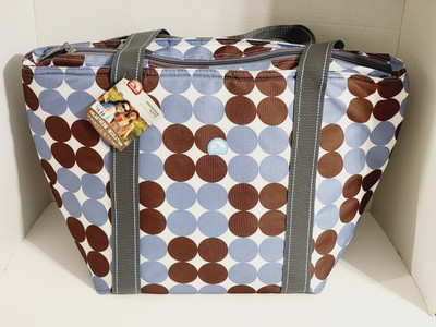Igloo Insulated Cooler Tote Bag Shopper Blue & Brown Polka Dots, 30 Can Capacity