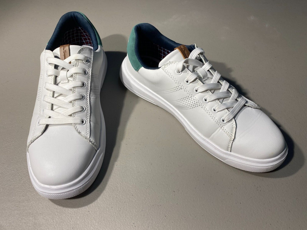 Ben Sherman Mens Faux Leather Casual Sneakers Shoes White 