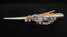 vintage metal hair alligator clips clear rhinestones