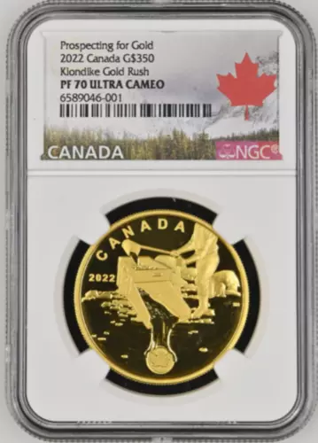 Canada 2022 350$ Klondike Gold Rush Prospecting for Gold 1 oz Gold Coin NGC PF70