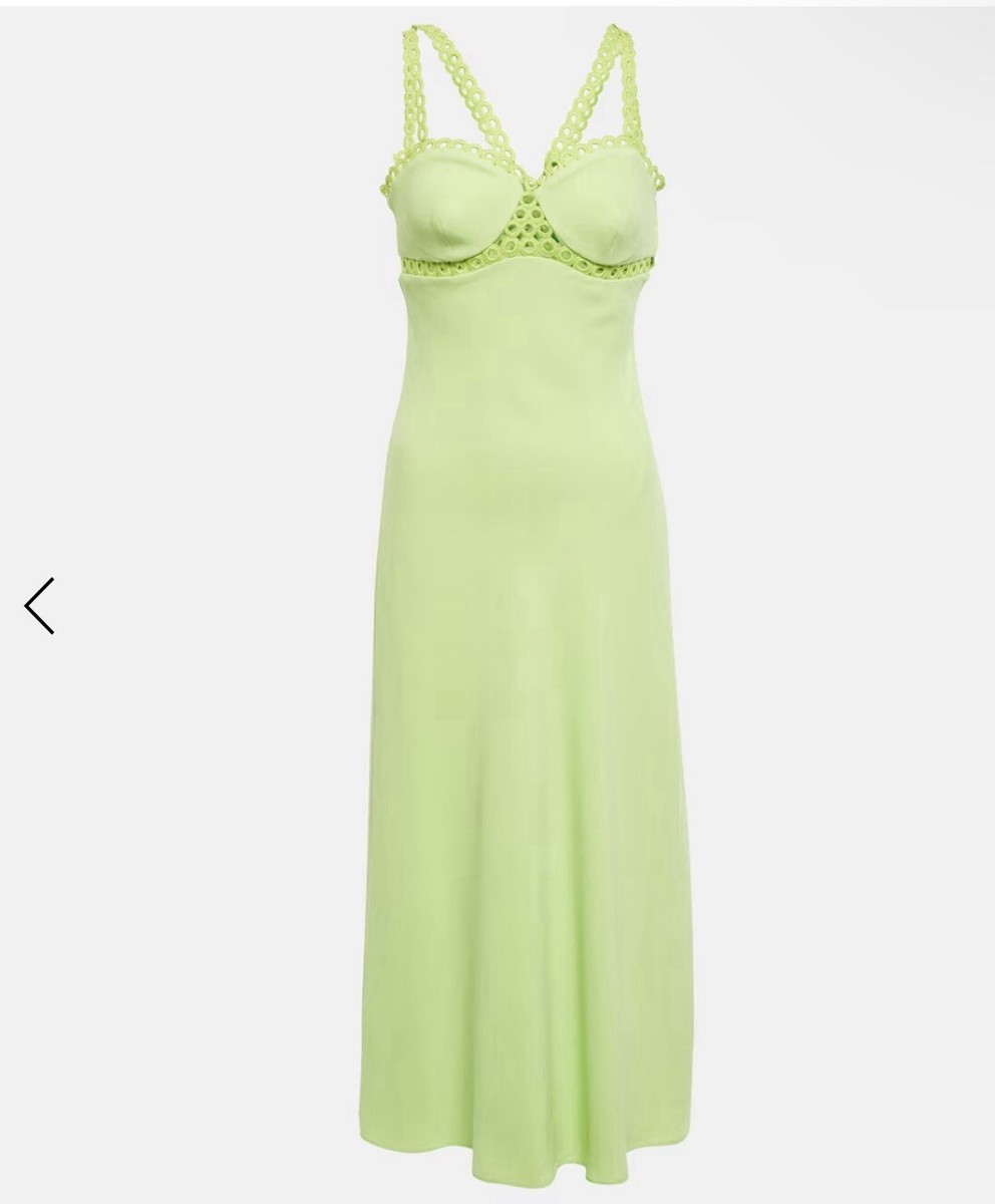 Jonathan SIMKHAI Sz 6 Dress Sevilla Crochet-Ring Halter Midi Lime