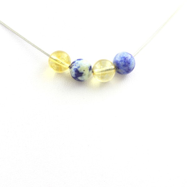 Halskette 4 Perlen Lapislazuli Aus Pakistan + Citrin 8 Mm Kette Stahl GefräSt-image