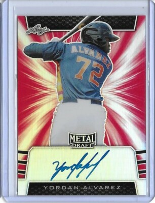 スポーツ選手 Yordan Alvarez RC Auto 2019 Leaf Metal Draft YORDAN ALVAREZ Red Prismatic Auto RC 5
