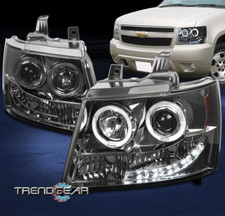 2007-2013 Chevy Avalanchesuburbantahoe Drl Led Halo Projector Headlights Smoke