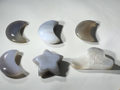 Natural Healing Reiki Gemstones crystal polished Agate moons star cloud lot of 6