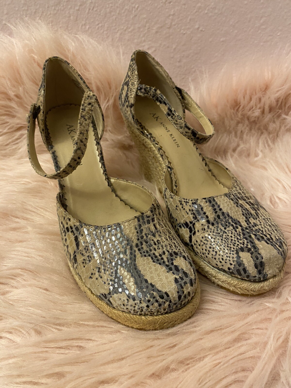 Anne Klein Snakeprint Wedge Sandals Size 7.5-8 Comfortable Heels-image