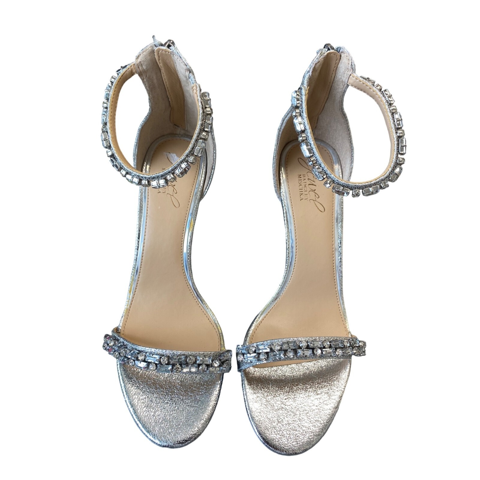 Jewel Badgley Mischka Womens Campbell Embellished Heel Sandal Silver Size 8 NWD image 3