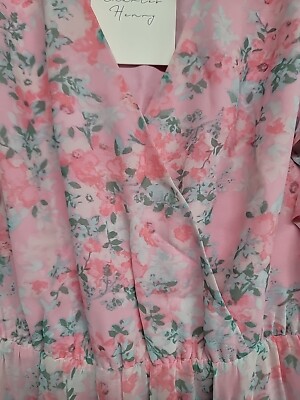 Charles Henry Ruffle Sleeve Floral Faux Wrap Dress In Pink Blossom
